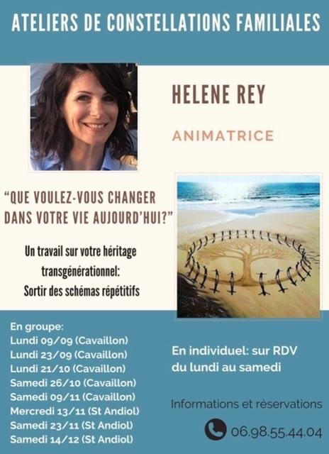 Prochains salons et ateliers sur les constellations familiales, Cavaillon, Hélène Rey